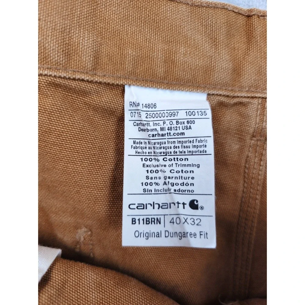 Carhartt B11 BRN Brown Work Pants Original Dungaree Fit Canvas Duck  Men's 39x32